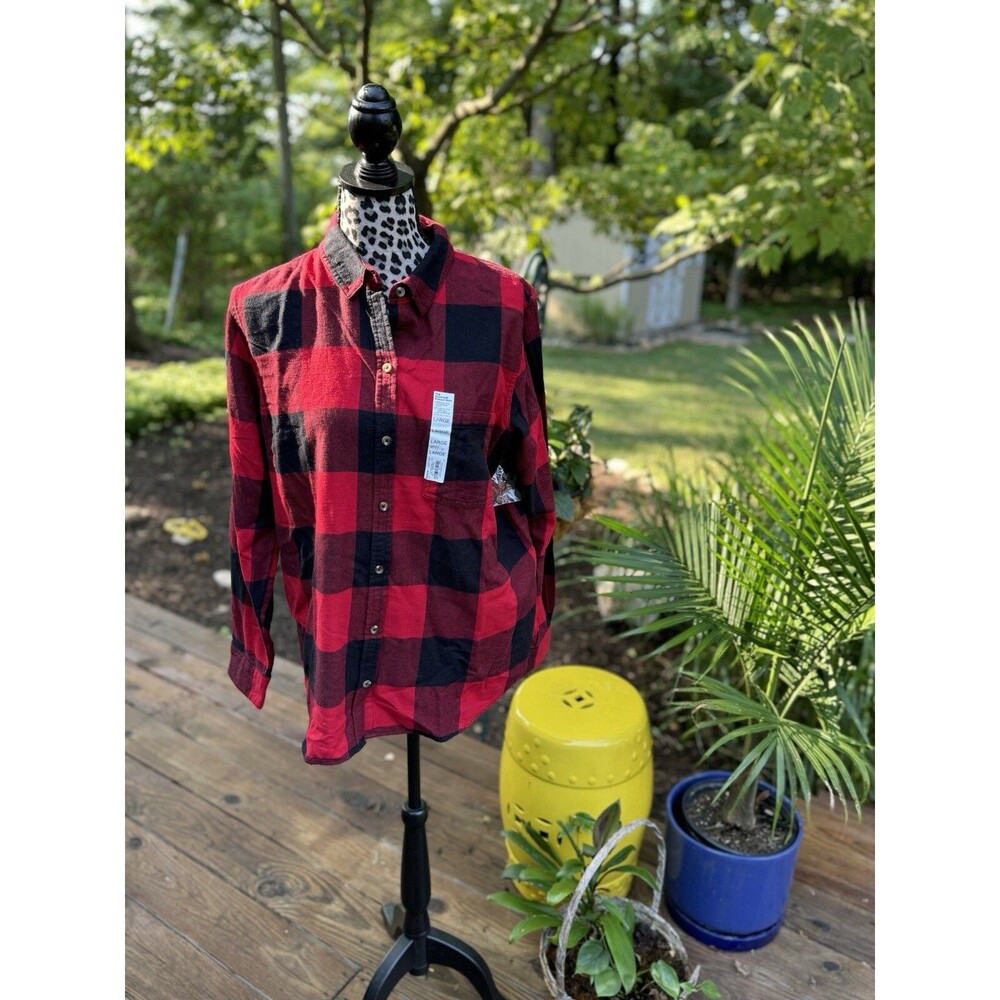 Sonoma Long Sleeve Flannel Shirt Blouses Red Black Buffalo Check New Sz L